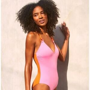 Kate Spade New York Color-Block Plunging V-Neck One-Piece Womens Size XS